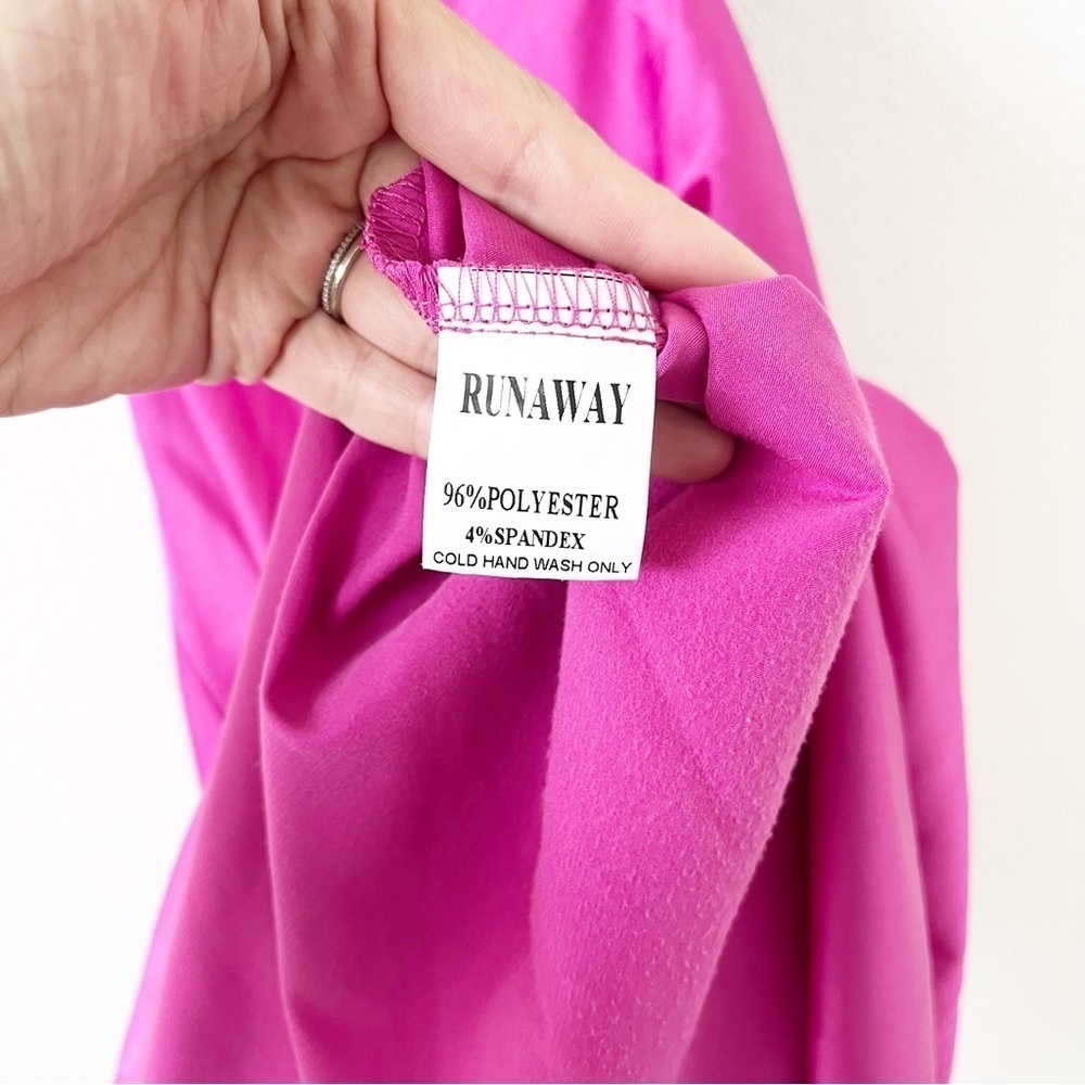 Runaway The Label Magenta Satin Midi Dress Draped Front Cowl Neck Slip Formal - Picture 6 of 9